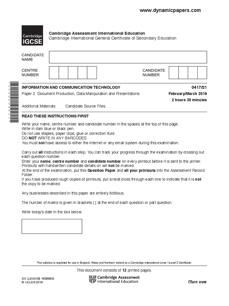 0417 m19 QP 21 | PDF | Comma Separated Values | File Format