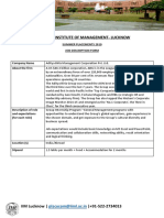 Indian Institute of Management-Lucknow: Summer Placements 2019 Job Description Form
