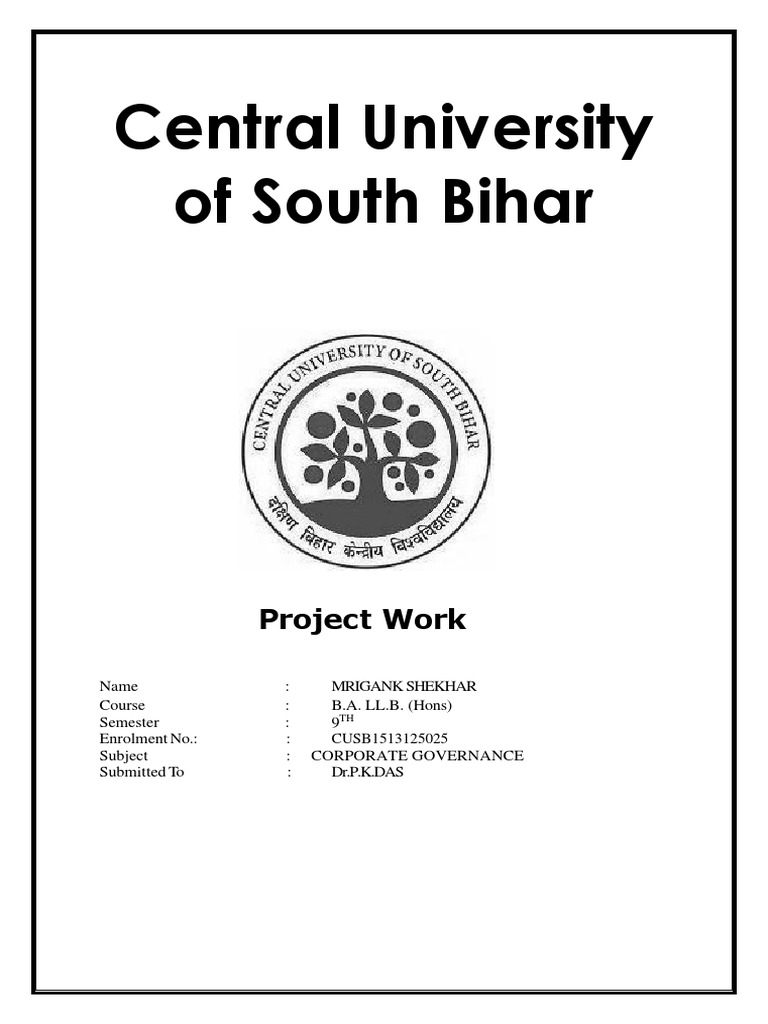 Central University Of South Bihar Project Work Corporate Governance