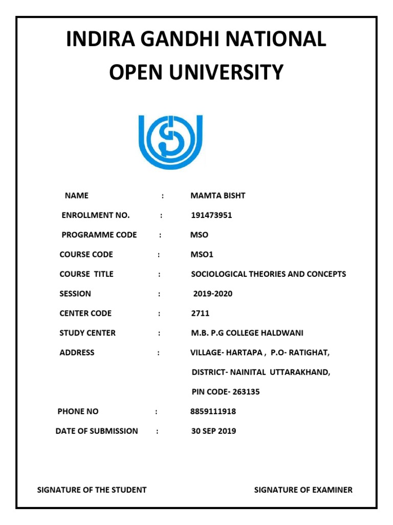 College Assignment Front Page