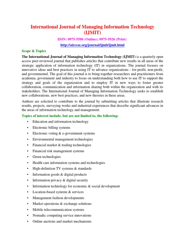 International Journal of Managing Information Technology IJMIT | PDF ...