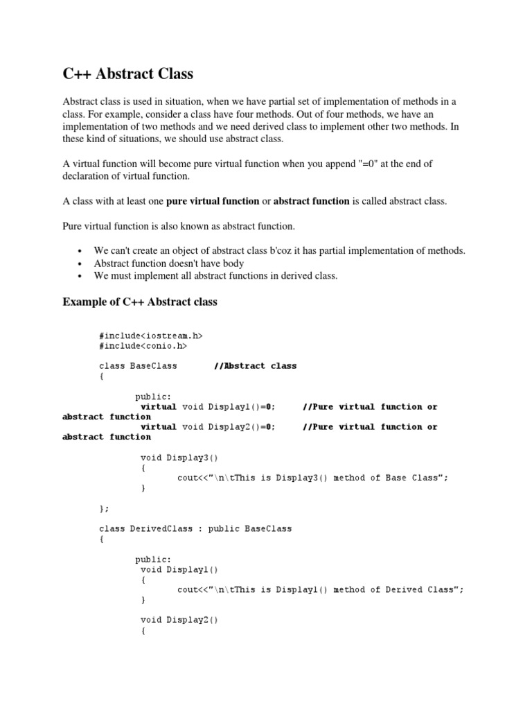 Abstract Class in C++ | PDF