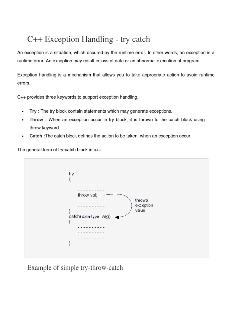 C++ Exception Handling - Try Catch | PDF | C++ | Integer (Computer Science)