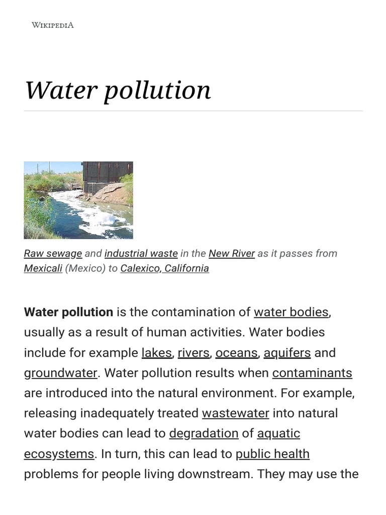 Water Pollution Wikipedia PDF Water Pollution Sewage Treatment