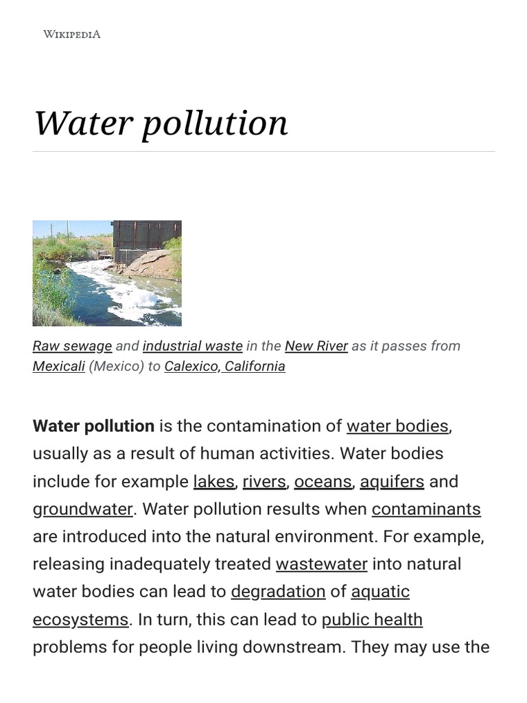 water pollution project wikipedia