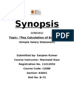 Synopsis: Topic: "Pay Calculation of Employee"