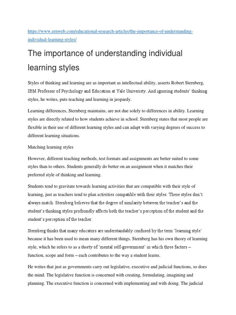 Article-Importance of Understanding Individual Learning Styles | PDF ...