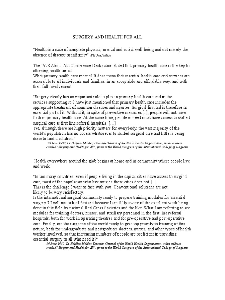 Surgery's Role in Global Health Access | PDF | Surgery | Health Care