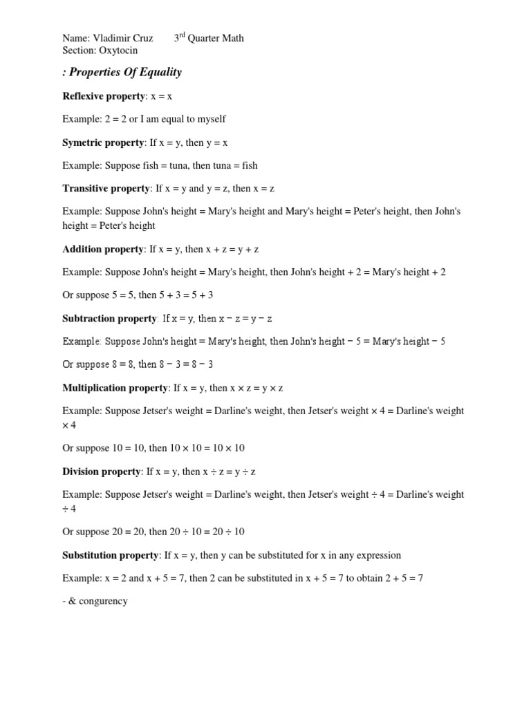 Properties of Equality | Download Free PDF | Geometry | Elementary ...
