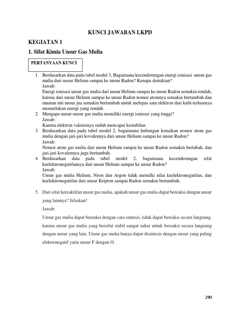 Kunci Jawaban Lkpd Gas Mulia