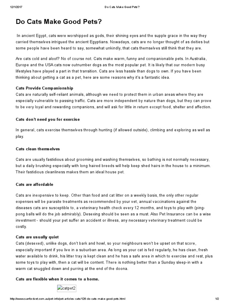 Do Cats Make Good Pets? | PDF | Cats | Pet