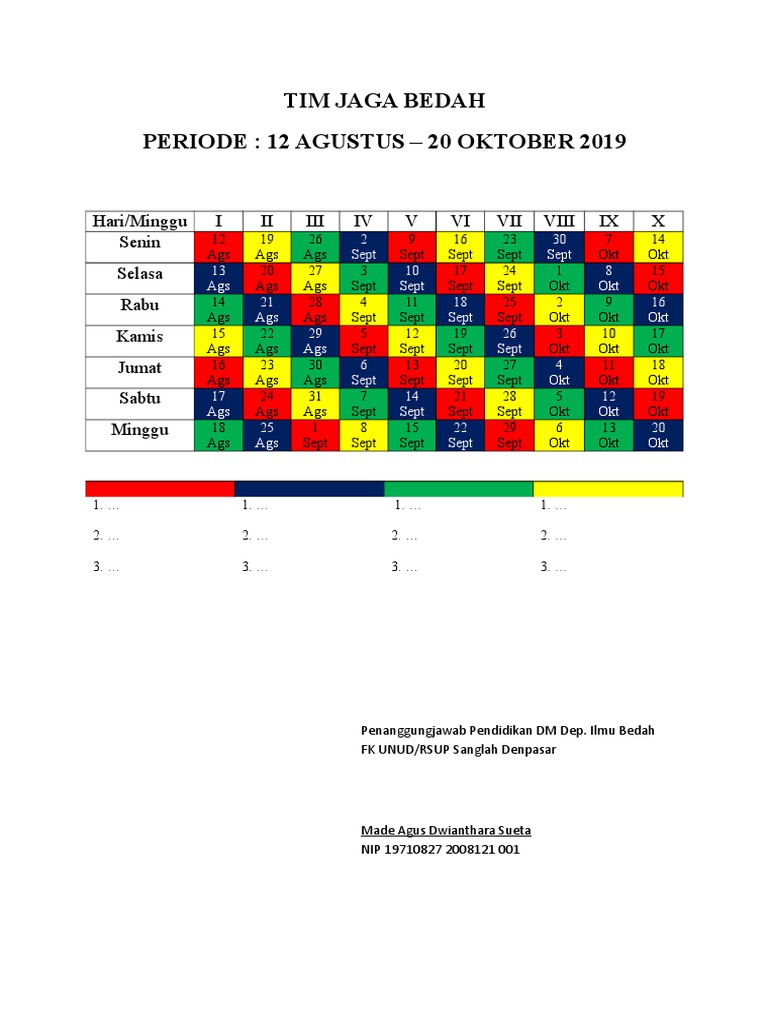 Jadwal Tim Jaga Bedah 2019 | PDF