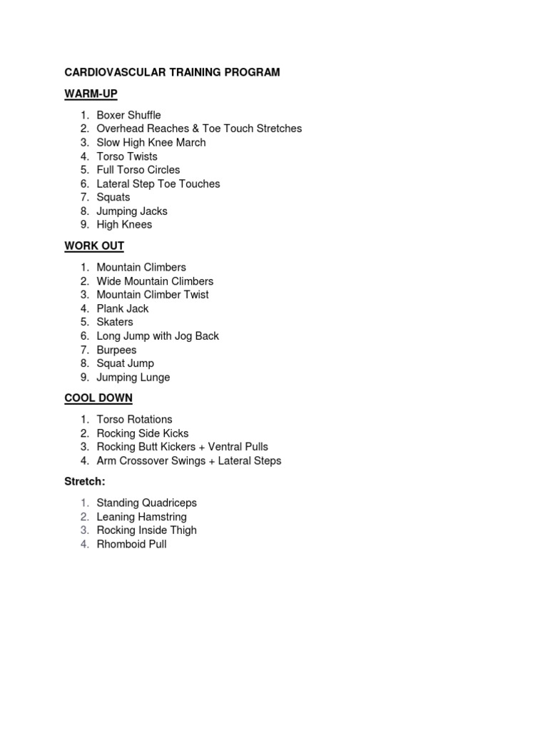 Cardio Vascular Training Program | PDF | Travel | Lifestyle