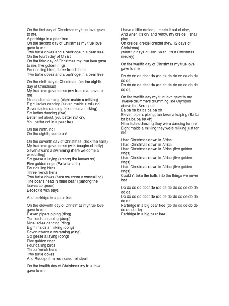 Twelve Days of Christmas Lyrics | PDF | Christmas for 12 Days Of Christmas Lyrics Printable Free