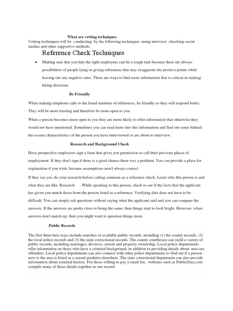 Reference Check Techniques | PDF | Background Check | Criminal Record
