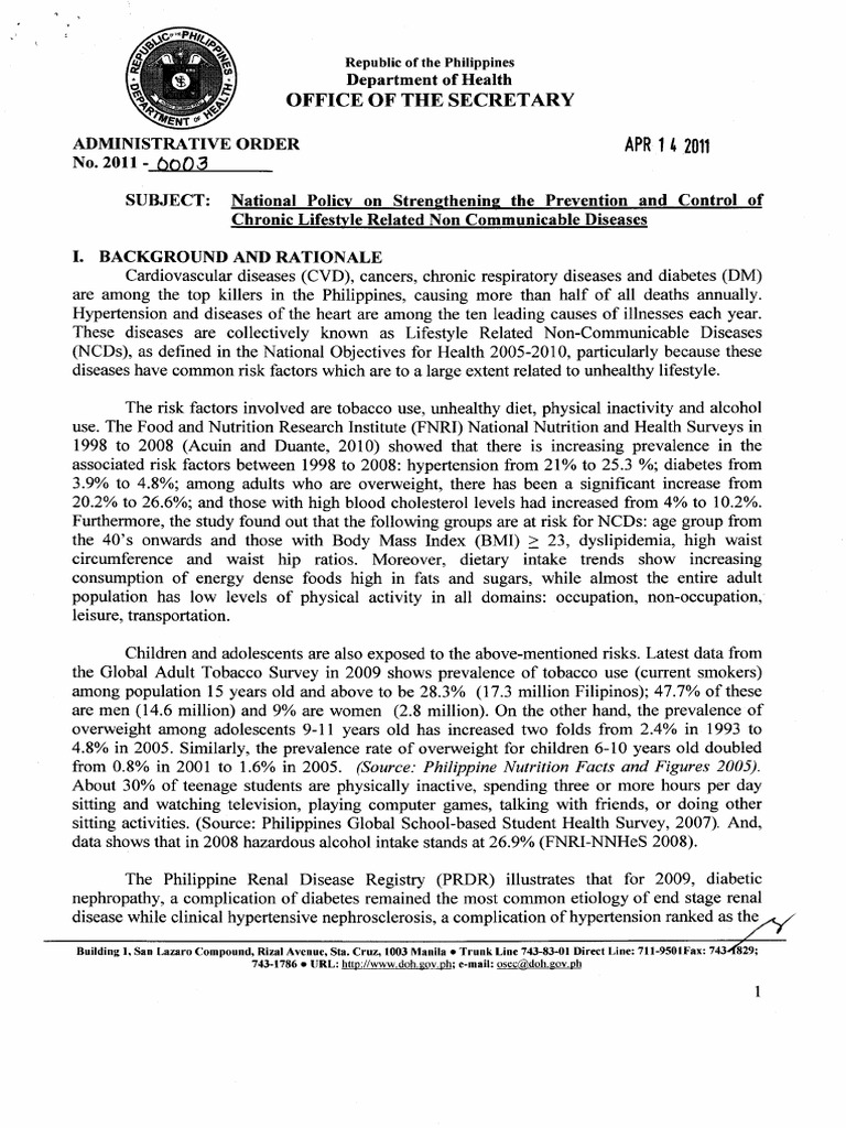 NCD Prevention Policy in the Philippines | PDF | Non Communicable ...