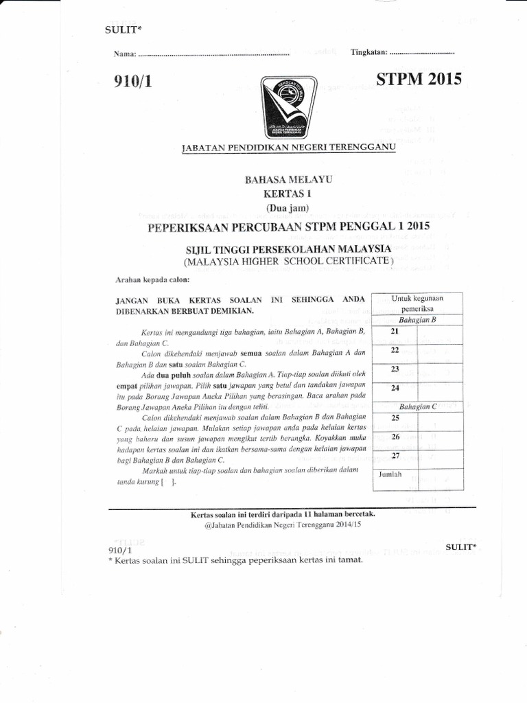 Soalan Percubaan Bm Stpm Penggal 1 Terengganu 2015 Pdf