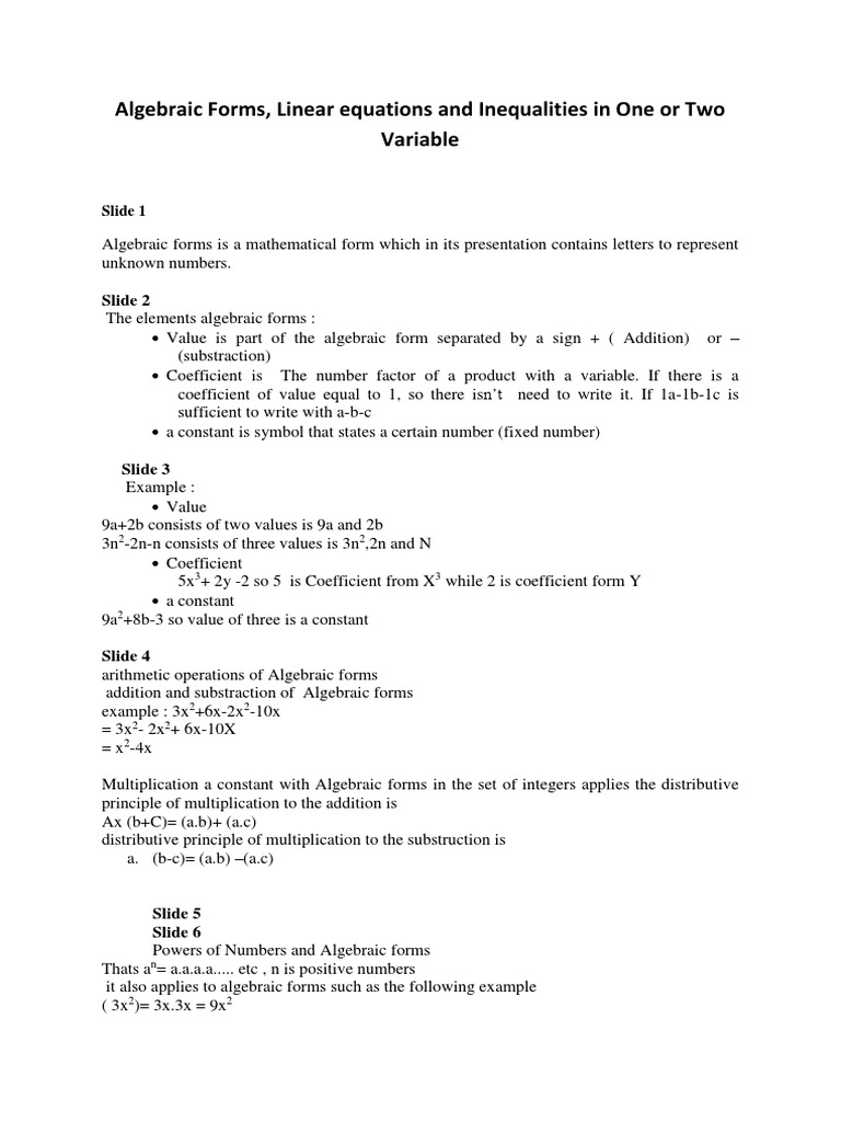 Algebraic Forms, Linear Equations and Inequalities in One or Two ...