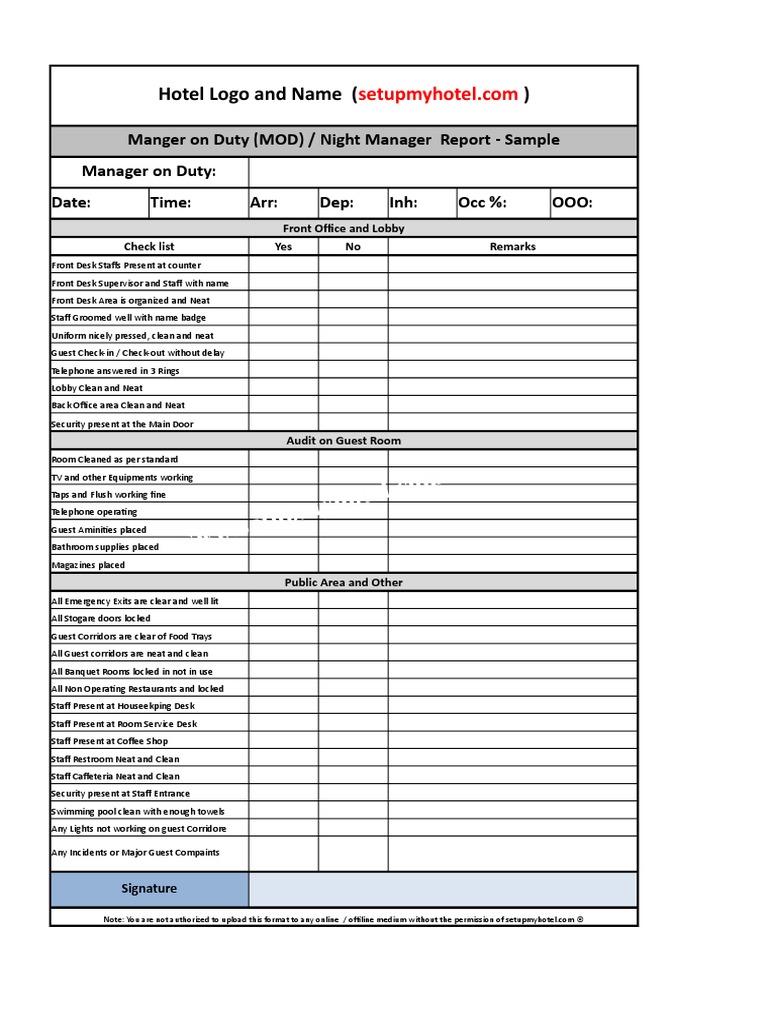 Manager On Duty Report PDF