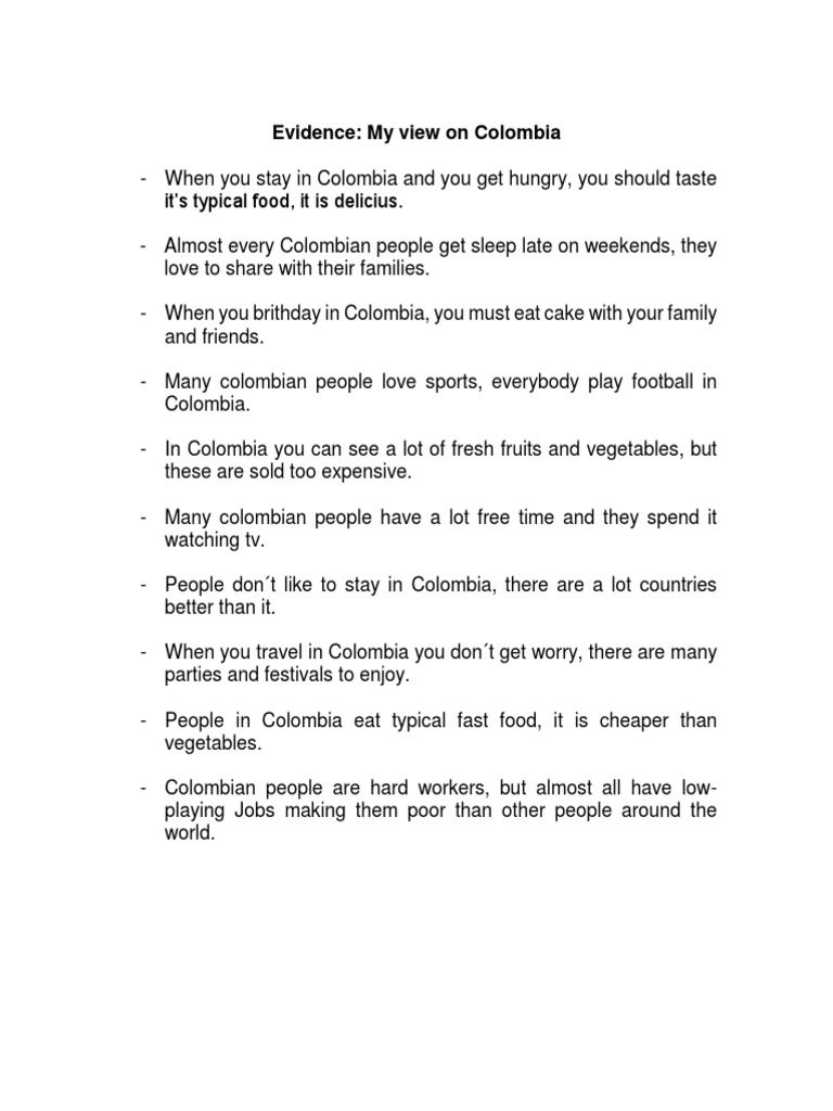 Evidence My View On Colombia | PDF | Cooking, Food & Wine | Lifestyle