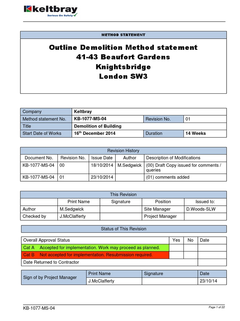 Demolition Method Statement for 41-43 Beaufort Gardens | PDF | Personal ...