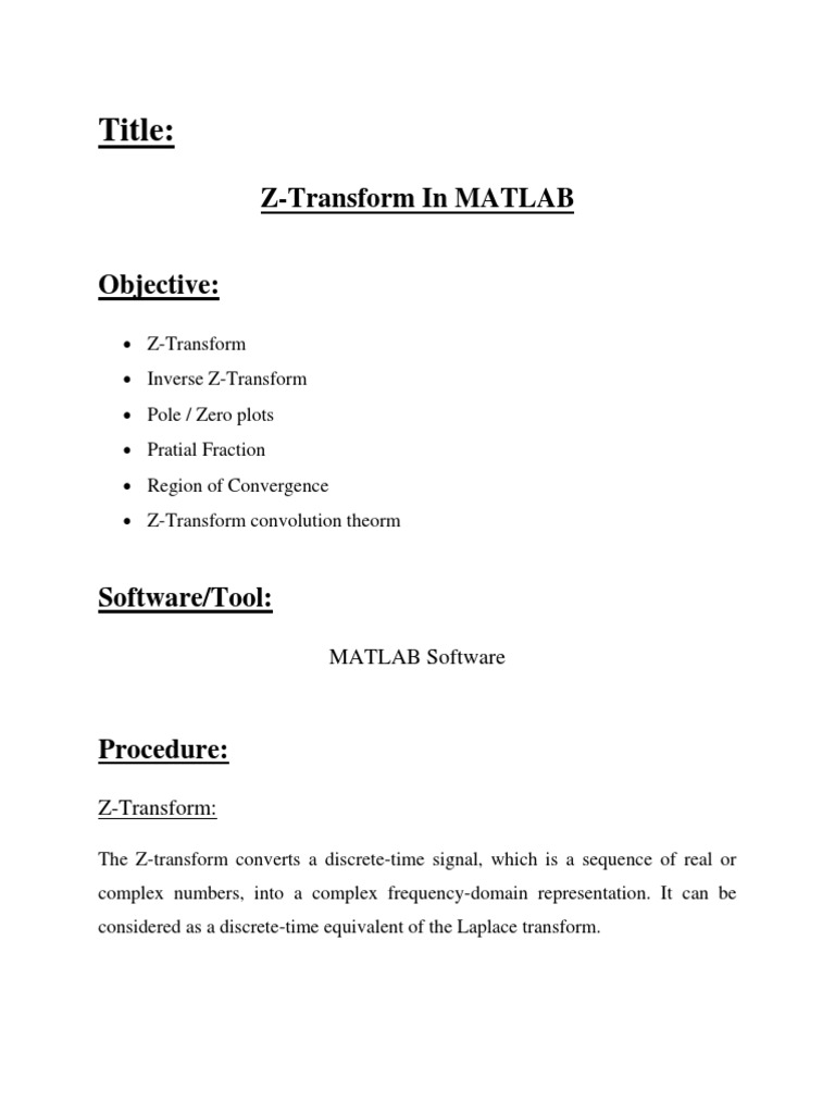 Title:: Z-Transform in MATLAB | PDF | Computers