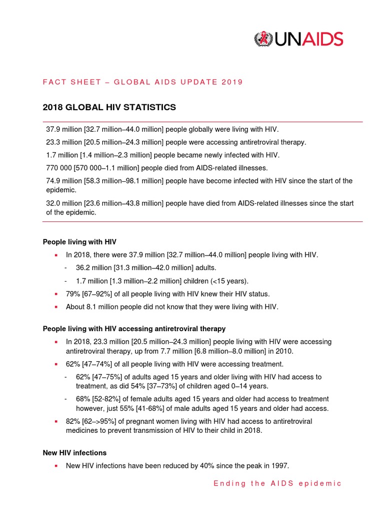 2018 Global Hiv Statistics: Fact Sheet - Global Aids Update 2019 | PDF ...