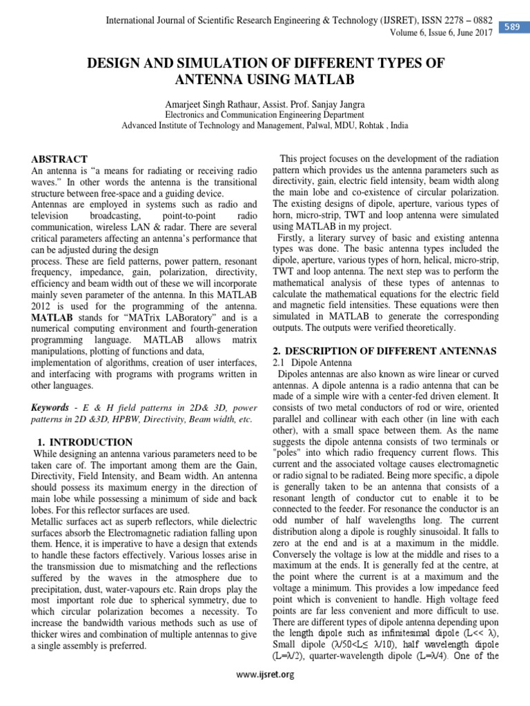 Antenna Design and Simulation in MATLAB | PDF | Antenna (Radio) | Radio