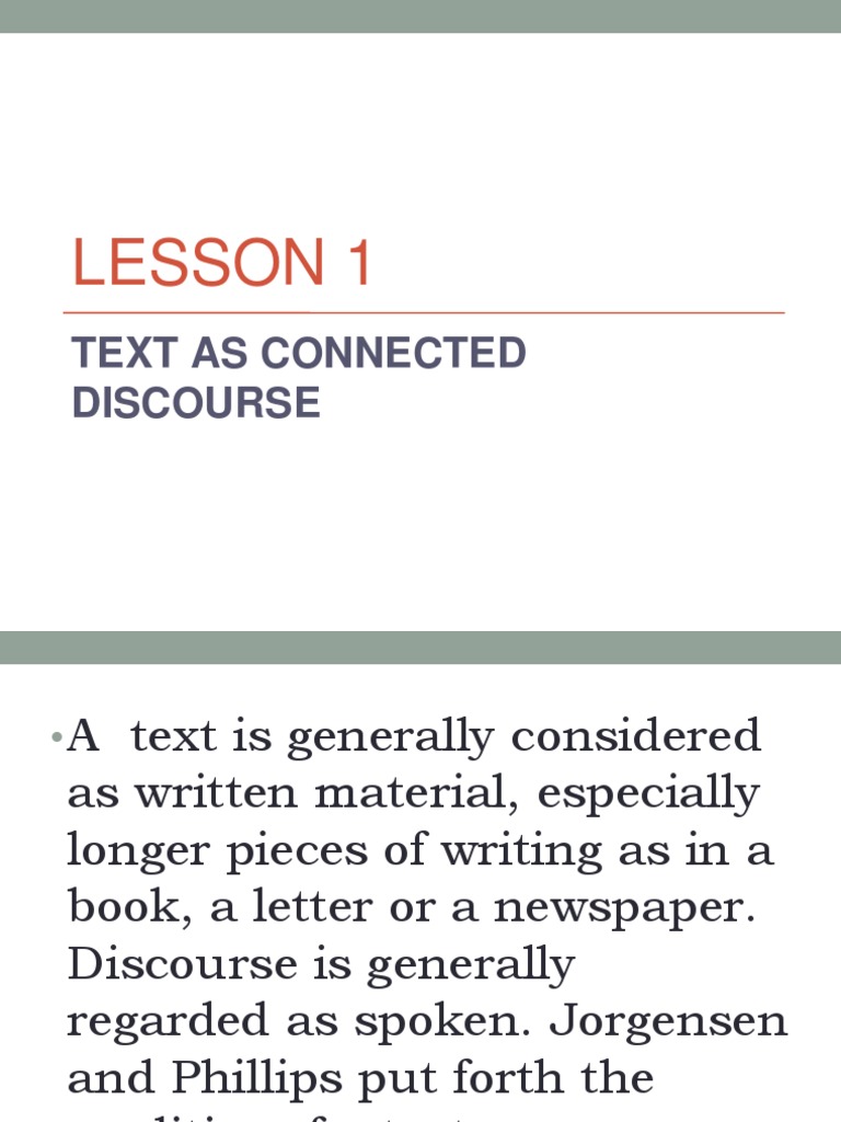 Lesson 1 Text As Connected Discourse PDF Paragraph Discourse