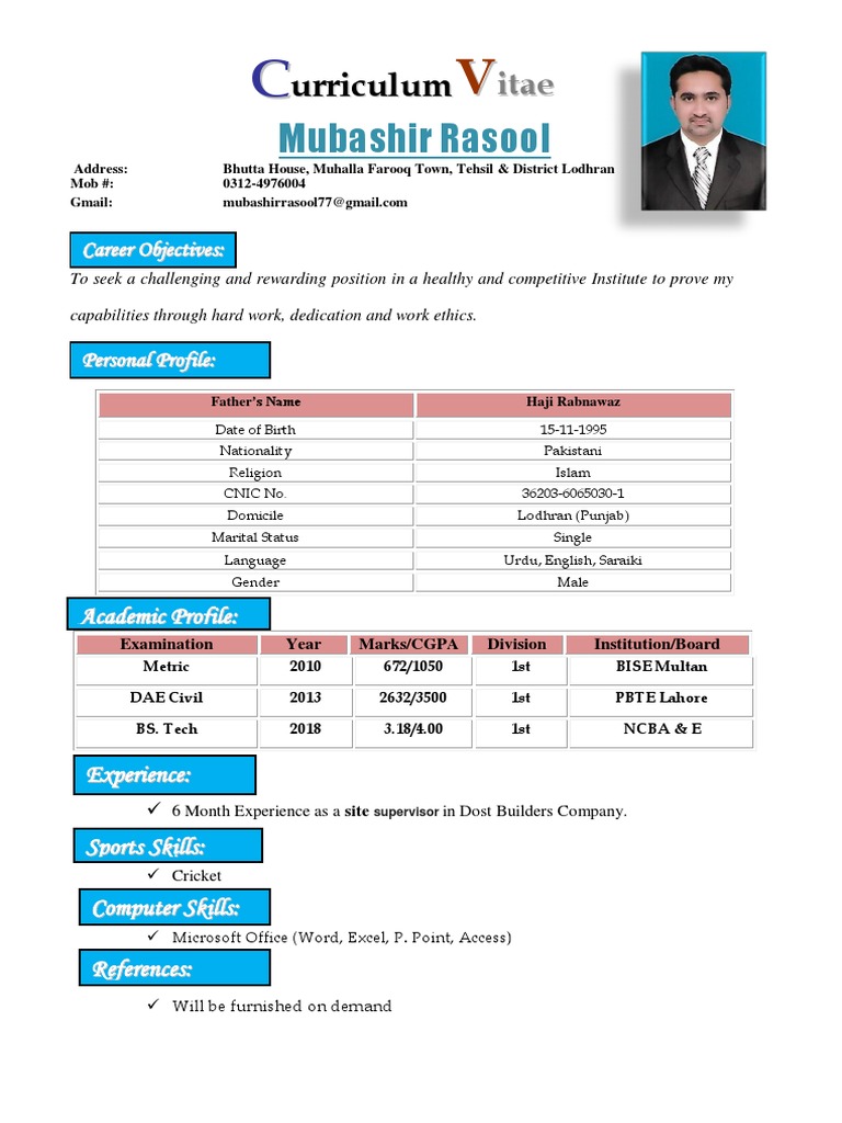 Mubashir Rasool's CV and Profile | PDF