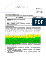 ME-307T Manufacturing Processes - Ii: Course Learning Outcomes