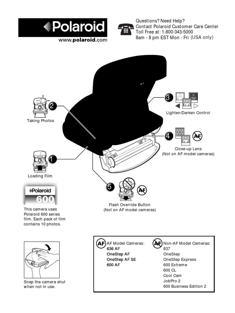 Polaroid 600 Series Camera - Quick Reference Sheet | PDF | Camera ...