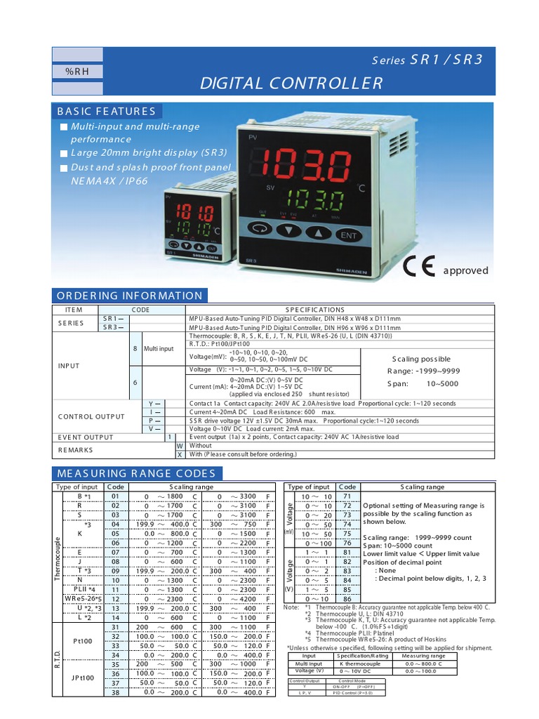 Contrôleur De Température Shimaden SR-5000 – 0-600°C, Entrée AC, Modèle SR-5101, Occasion