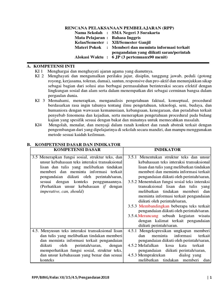 Rpp Kelas 12 Kd 3 5 If Clause And Suggestion Imperative