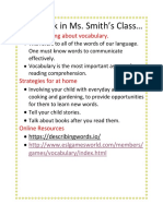 Parent Newsletter Vocabulary