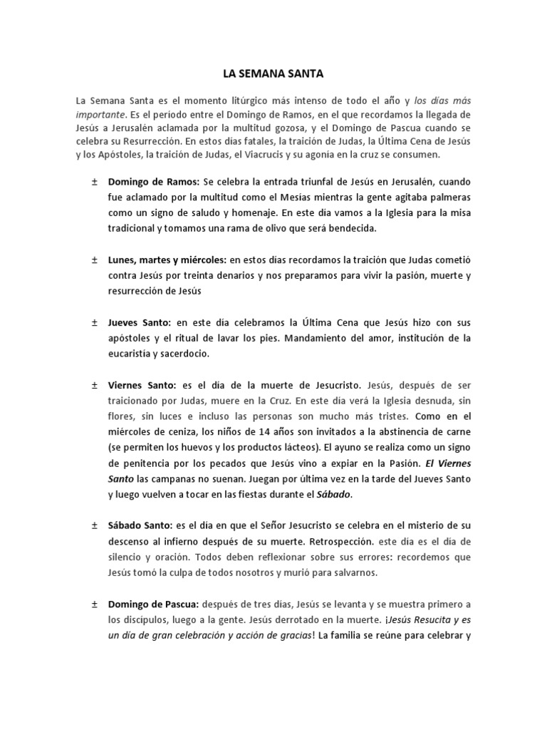 Resumen de la Semana Santa | PDF | Pascua de Resurrección | Última cena