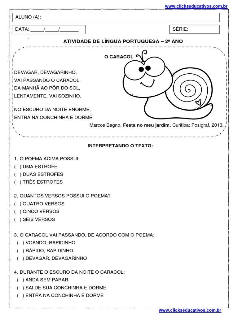 2º Ano - Poema O Caracol | PDF