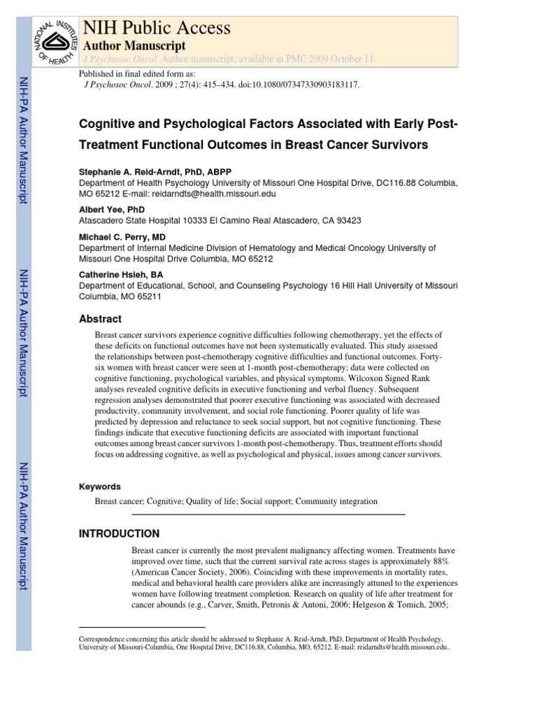 Cognitive and Psychological Factors Associated With Early Post | PDF ...