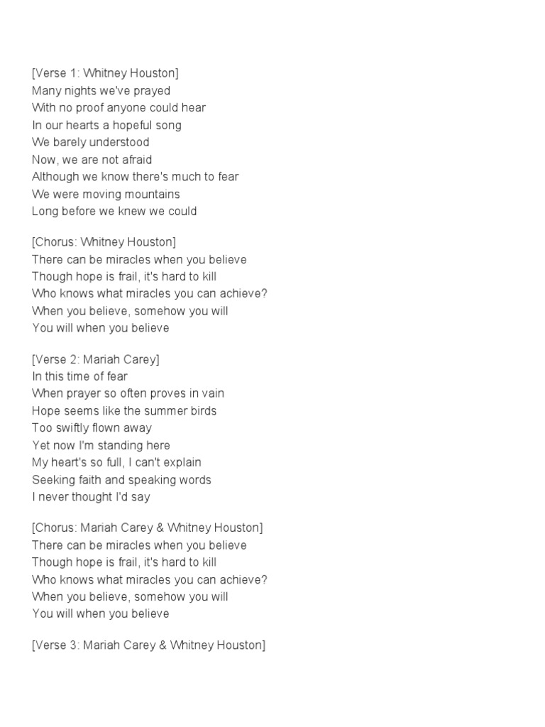 When You Believe Lyrics | PDF
