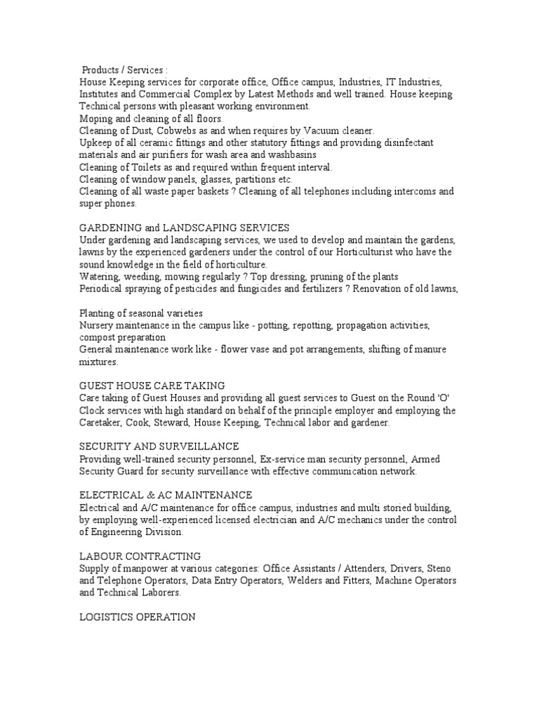 housekeeping profile Housekeeping Agriculture Free 30day Trial