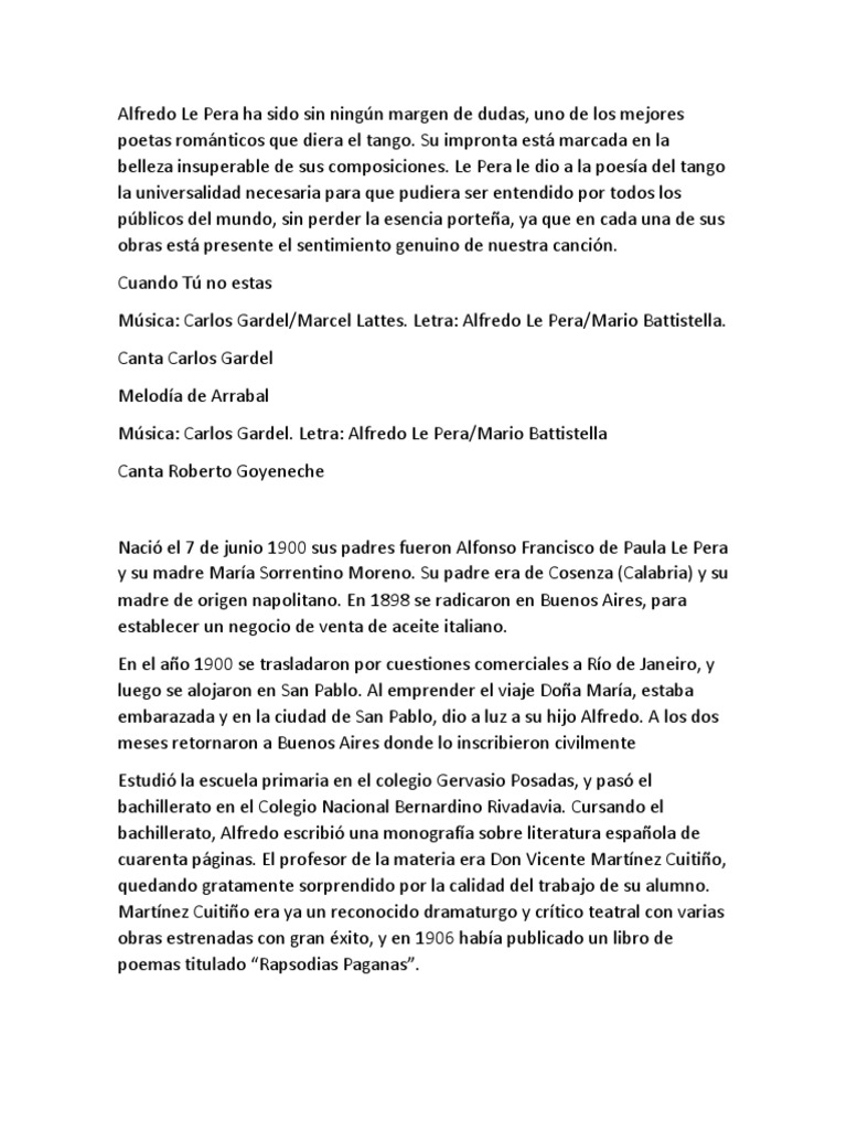 Alfredo Le Pera PDF Musica Tango Cine