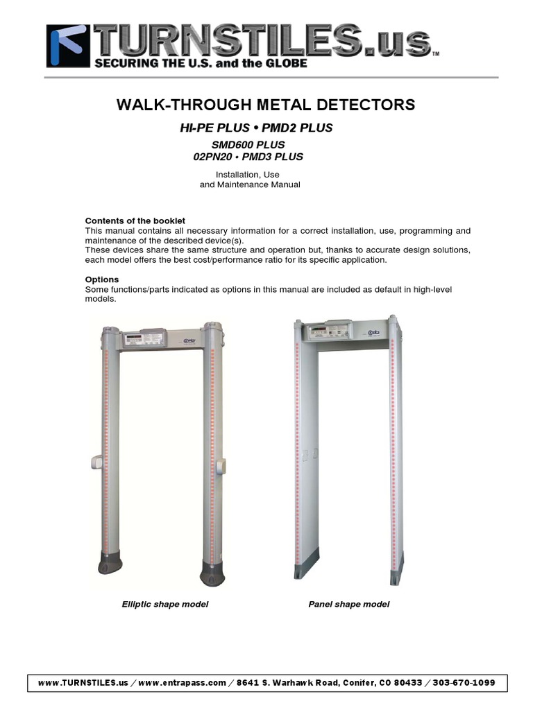 Turnstiles Hi Pe Metal Detector Literature And Operation Manual Pdf Power Supply Electrical Connector