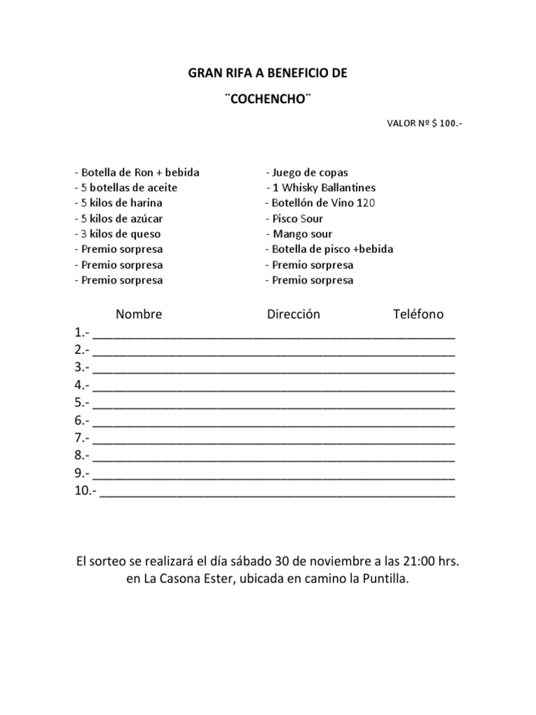 Modelo de Rifa A Beneficio | PDF