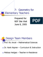 Math 277: Geometry For Elementary Teachers: Prepared For: NSF Site Visit June 8, 2005