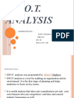 S.W.O.T. Analysis: Submitted By: Jony Chahal MBA (G) Sec-B ROLL NO. 138