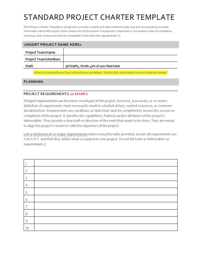Project Charter Template for Students | PDF | Business