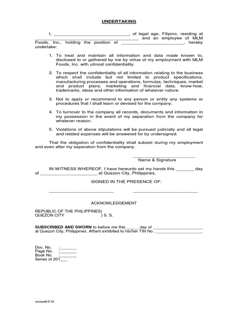 Undertaking: SUBSCRIBED AND SWORN To Before Me This - Day of | PDF