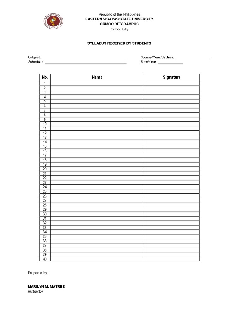 Eastern Visayas State University Syllabus | PDF