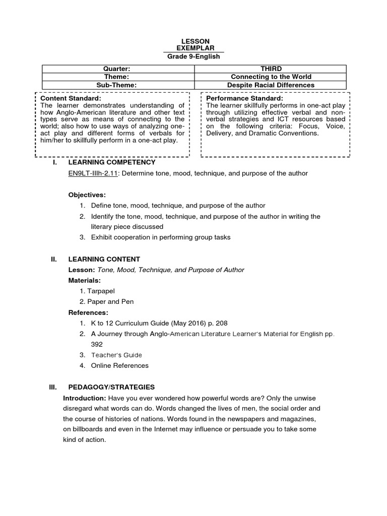 Lesson Exemplar Grade 9 | PDF | Educational Technology | Learning