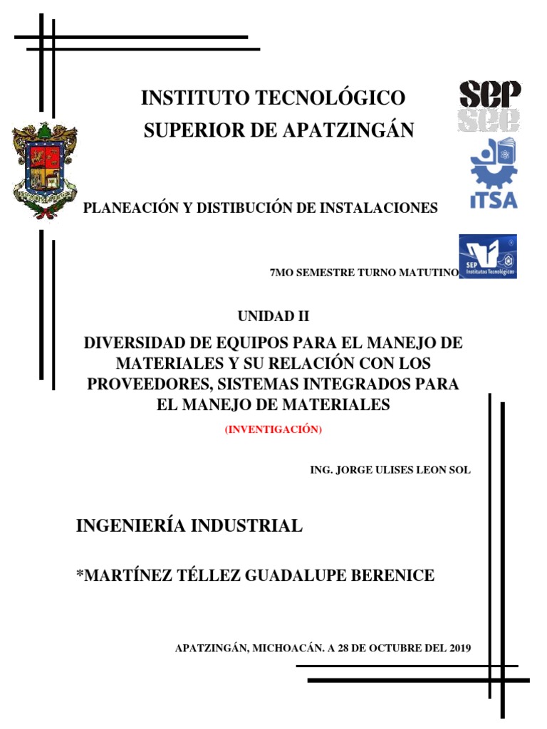 Diversidad de Equipos para El Manejo de Materiales y Su Relación Con ...